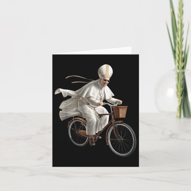 Pope Riding Bike Bicycle Catholic Church Bible Scr Card (Front)