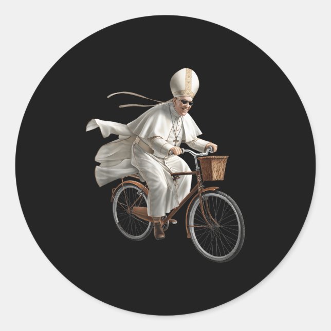 Pope Riding Bike Bicycle Catholic Church Bible Scr Classic Round Sticker (Front)