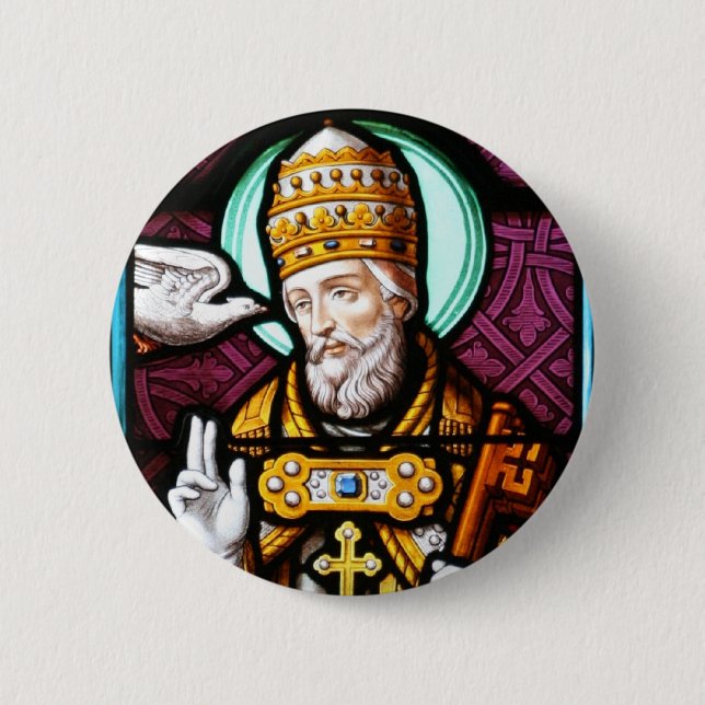 Pope Saint Gregory the Great - Stained Glass Pinback Button (Front)