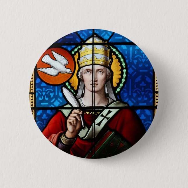 Pope Saint Gregory the Great - Stained Glass Pinback Button (Front)