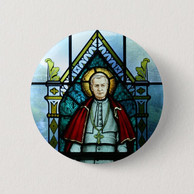 Pope Saint Pius X Stained Glass Art Button (Front)