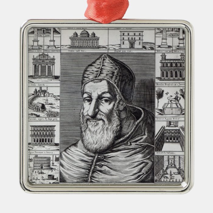 Pope Sixtus V, surrounded by the churches Christmas Ornaments