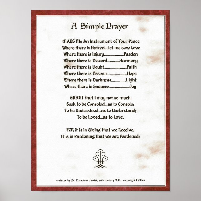 POPE=ST. FRANCIS=A SIMPLE PRAYER for PEACE PRAYER Poster (Front)