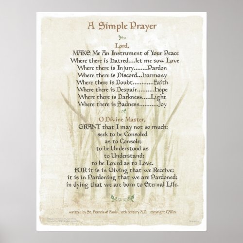 POPEST FRANCIS SIMPLE PRAYER for PEACE PRAYER Poster