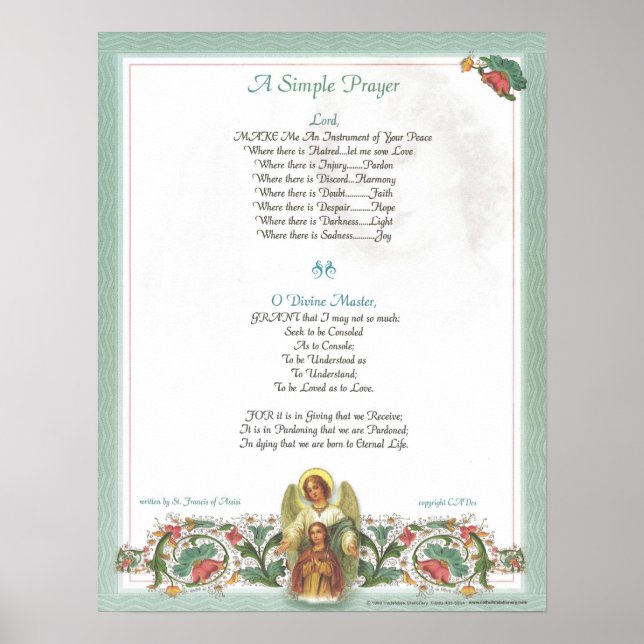POPE=ST. FRANCIS SIMPLE PRAYER for PEACE PRAYER Poster (Front)