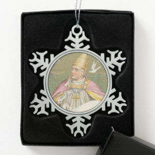 Pope St. Gregory the Great (M 067) Snowflake Pewter Christmas Ornament