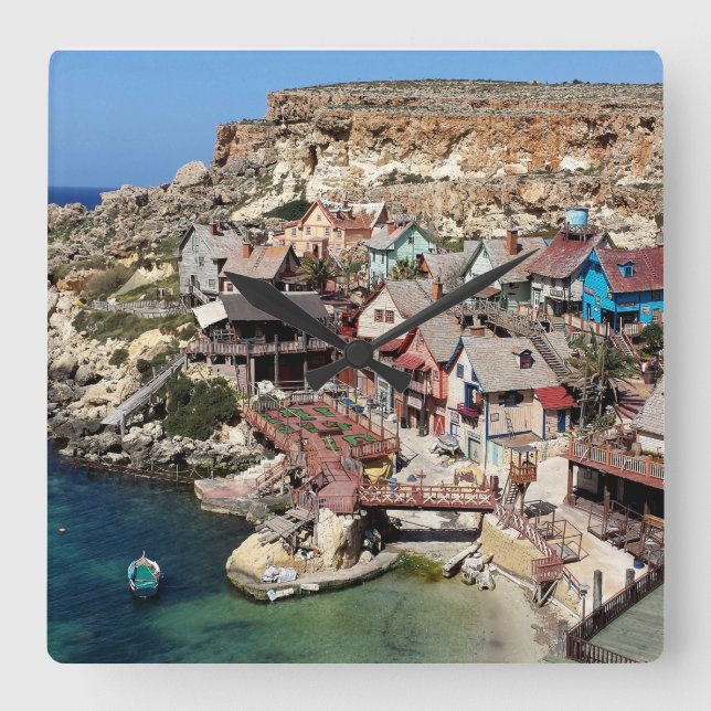 Popeye Village Malta Square Wall Clock (Front)