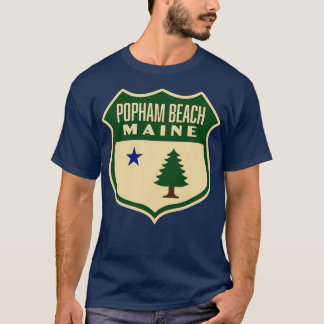 Popham Beach Maine Retro Pine Tree Shield Green T-Shirt