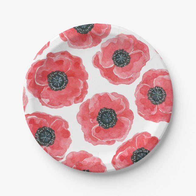 Popies watercolor paper plates (Front)