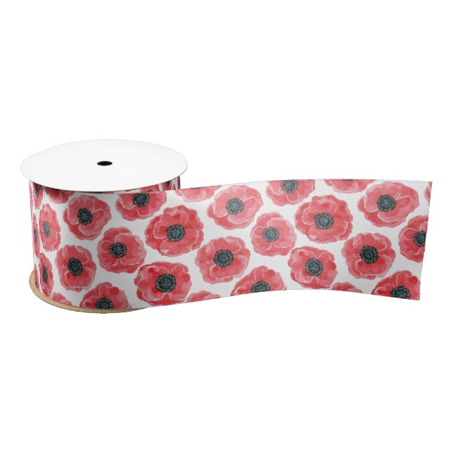 Popies watercolor satin ribbon (Spool)