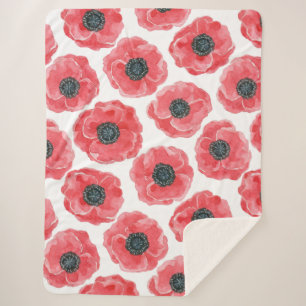 Popies watercolor sherpa blanket
