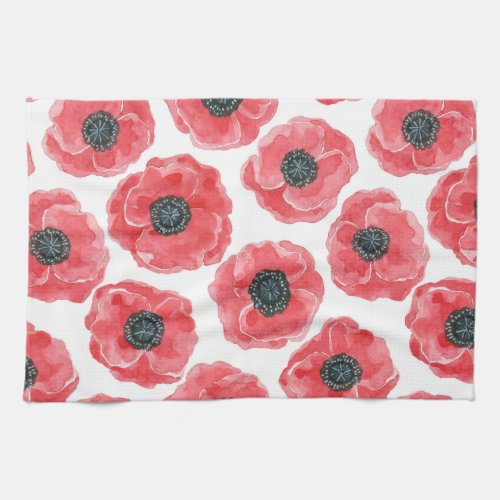 Popies watercolor towel