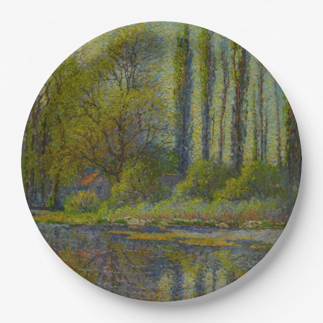 Poplar Trees in Spring (Utah Landscape) (USA Art) Paper Plates (Front)