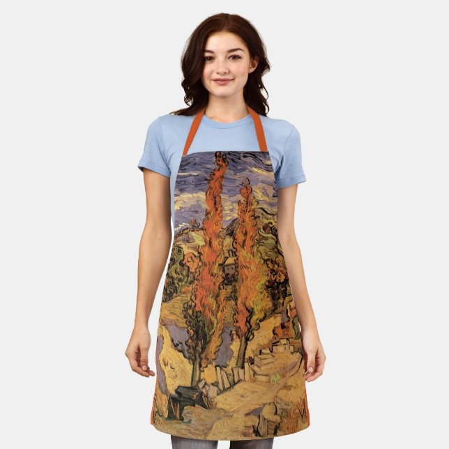 Poplars on Road Through Hills by Vincent van Gogh Apron (Worn)