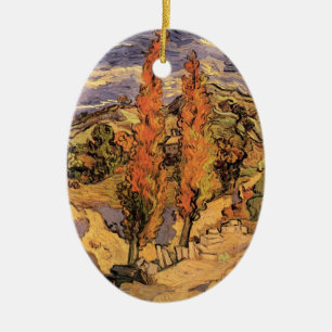 Poplars on Road Through Hills by Vincent van Gogh Ceramic Ornament