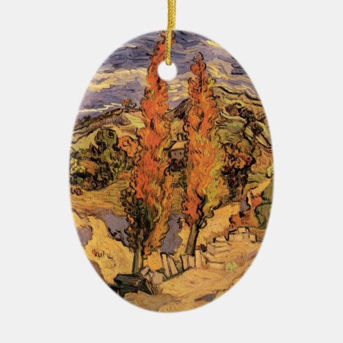 Poplars on Road Through Hills by Vincent van Gogh Ceramic Ornament