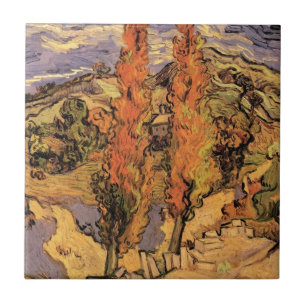 Poplars on Road Through Hills by Vincent van Gogh Ceramic Tile