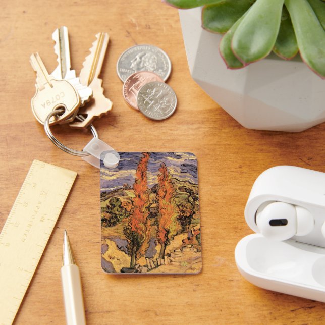 Poplars on Road Through Hills by Vincent van Gogh Keychain (Desk)