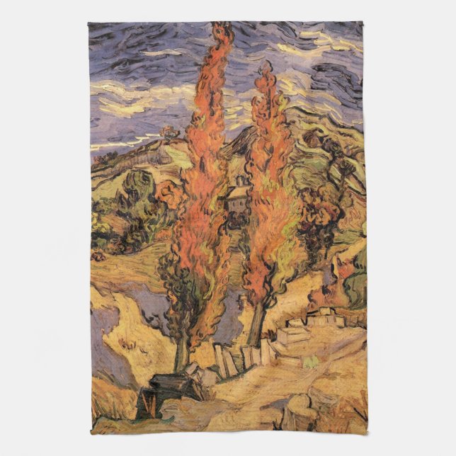 Poplars on Road Through Hills by Vincent van Gogh Kitchen Towel (Vertical)