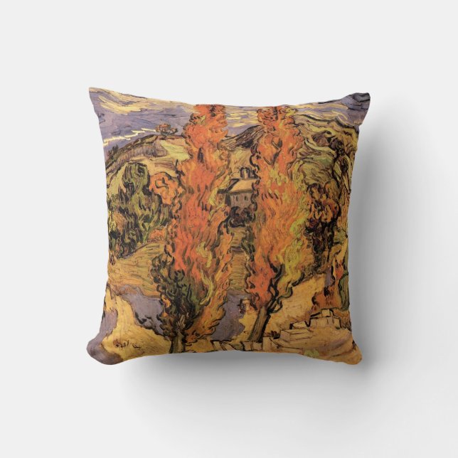 Poplars on Road Through Hills by Vincent van Gogh Throw Pillow (Front)
