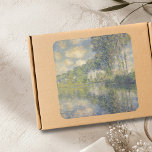 Poplars on the Epte - Monet Square Sticker<br><div class="desc">"Poplars on the Epte" (1891) by Claude Monet depicts tall poplar trees mirrored in the calm surface of the river. Rich greens and golden tones mix with soft blues, creating a rhythmic play of vertical lines and reflections. Painted during Monet’s celebrated series on the poplars, this work captures both the...</div>