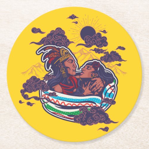 Popocatepetl y Iztaccihuatl Round Paper Coaster