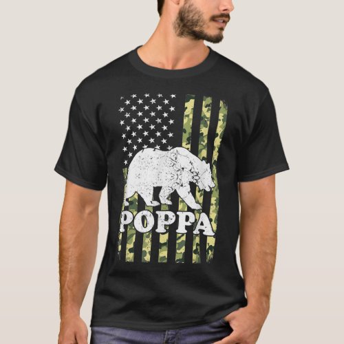 Poppa Bear Camping Hiking Camouflage USA American  T_Shirt