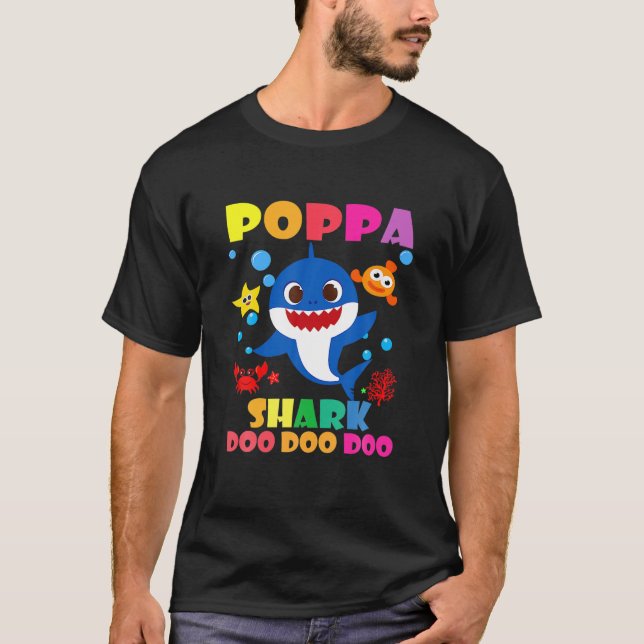 Poppa Shark Doo Doo Funny Baby Mommy Daddy Kids T-Shirt (Front)