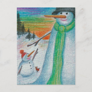 Poppa Snowman and his little bitty Snowboy Son! Postcard