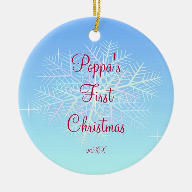 Poppa's First  Christmas Snowflake Ornament (Front)