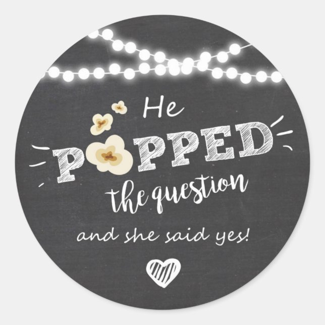 Popped the Question Engagement favor tag Sticker (Front)