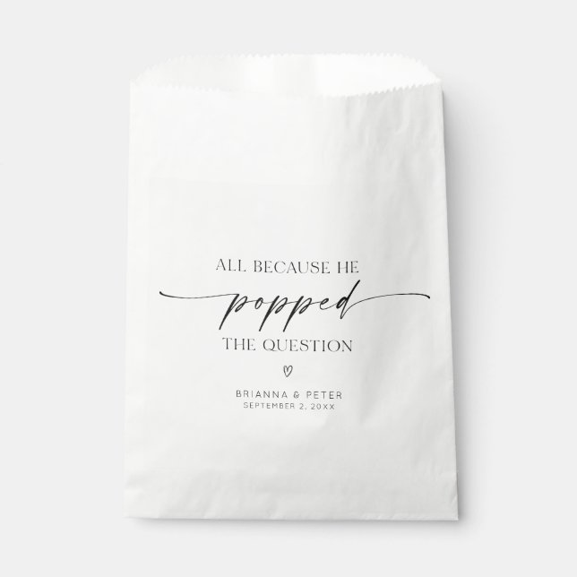 Popped The Question Minimalist Wedding Popcorn Favor Bag (Front)