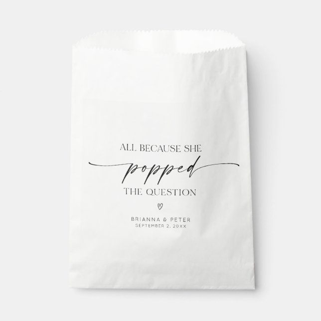 Popped The Question Minimalist Wedding Popcorn Favor Bag (Front)