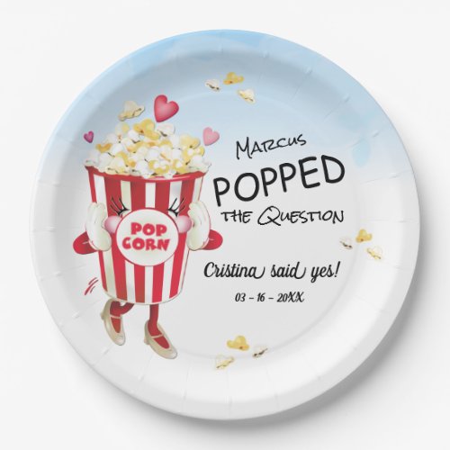 Popped The Question Popcorn Engagement Paper Plate