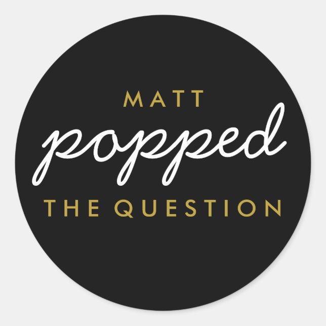Popped the Question Popcorn Welcome Bag Sticker (Front)
