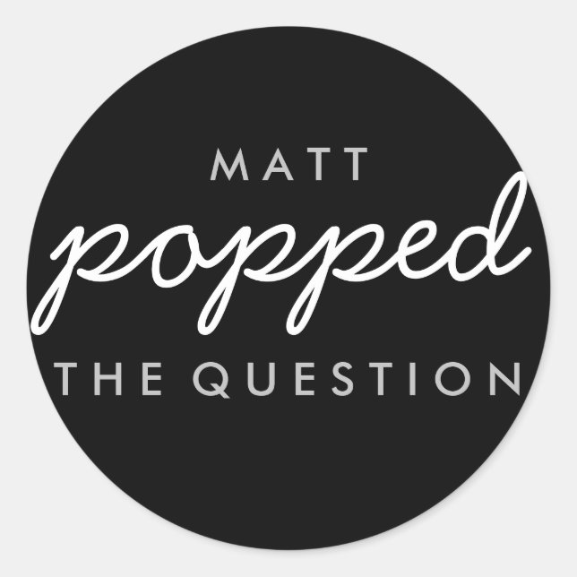 Popped the Question Popcorn Welcome Bag Sticker (Front)
