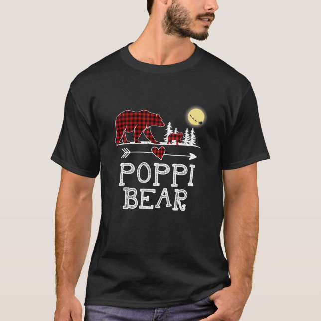 Poppi Bear Christmas Pajama Red Plaid Buffalo T-Shirt (Front)