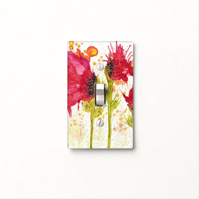 Poppies and a Bird Light Switch Cover (In Situ)