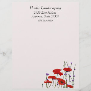 Poppies and Bachelor Buttons, Letterhead or Flyer