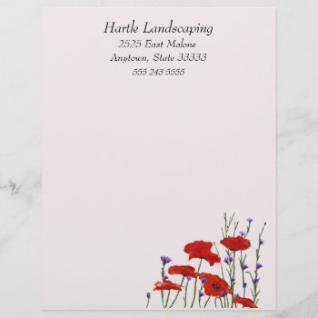 Poppies And Bachelor Buttons  Letterhead Or Flyer by randysgrandma at Zazzle