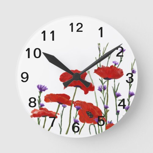 Poppies and Bachelor Buttons Round Clock