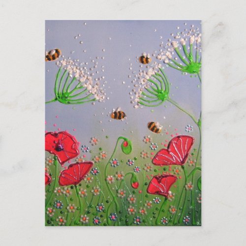Poppies and Bees Postcard
