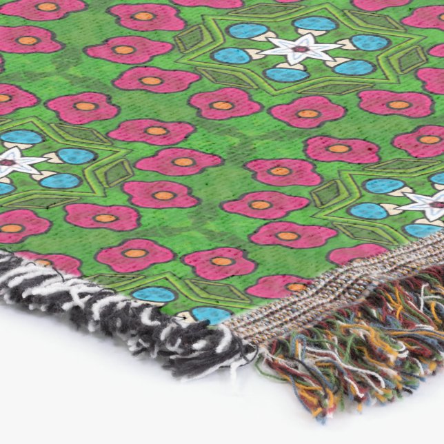 Poppies and Blue Mushrooms Throw Blanket (Corner)