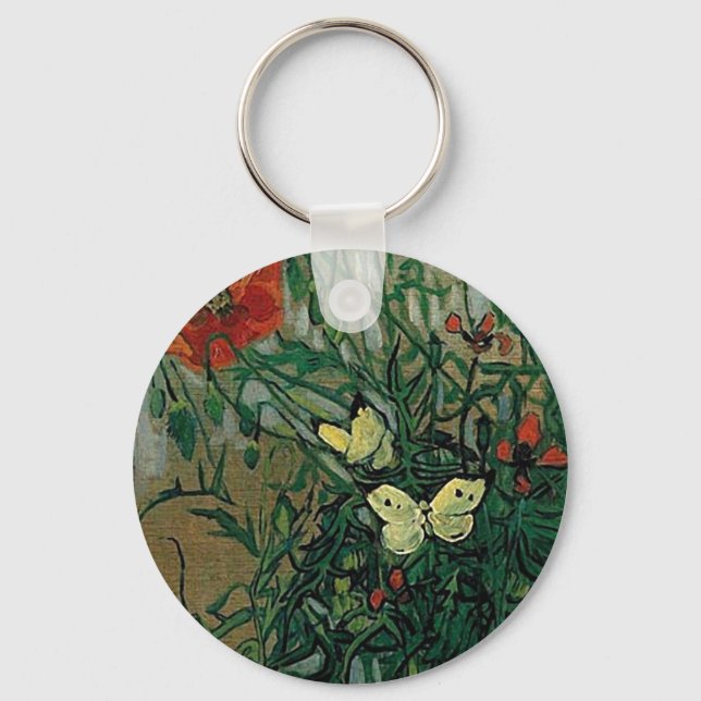 Poppies and Butterflies (F748) Van Gogh Fine Art Keychain (Front)