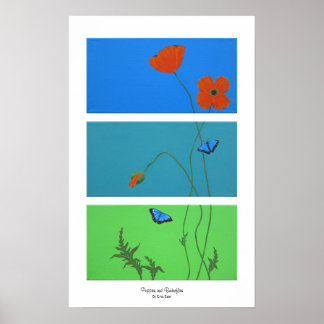 Poppies and Butterflies Poster