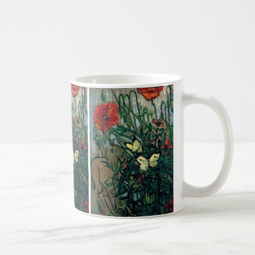 Poppies and Butterflies Van Gogh Fine Art Coffee Mug