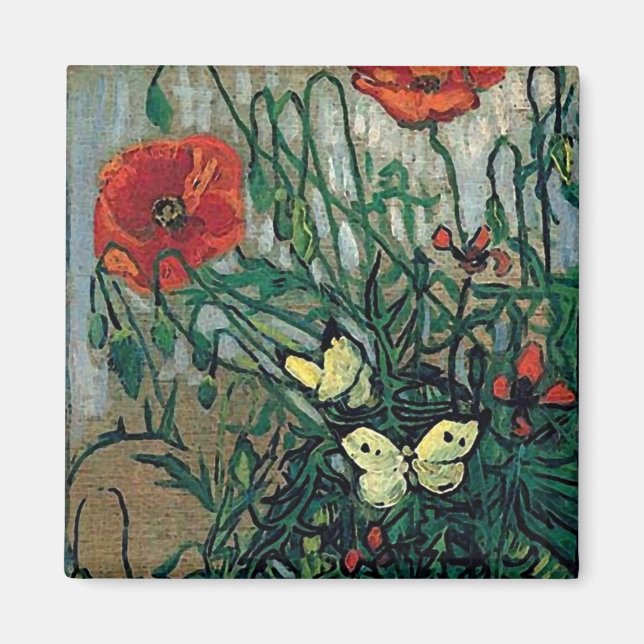 Poppies and Butterflies Van Gogh Fine Art Magnet (Front)