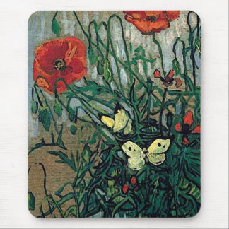 Poppies and Butterflies Van Gogh Fine Art Mouse Pad