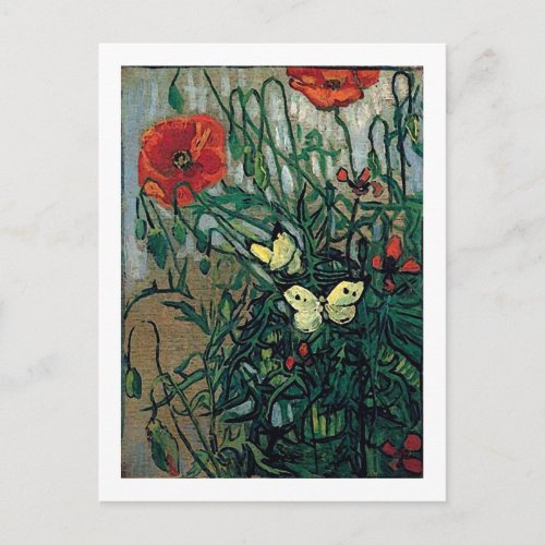 Poppies and Butterflies Van Gogh Fine Art Postcard