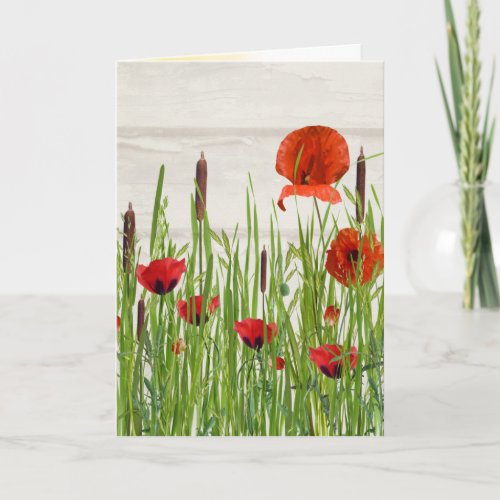 Poppies and Cattails Birthday Card